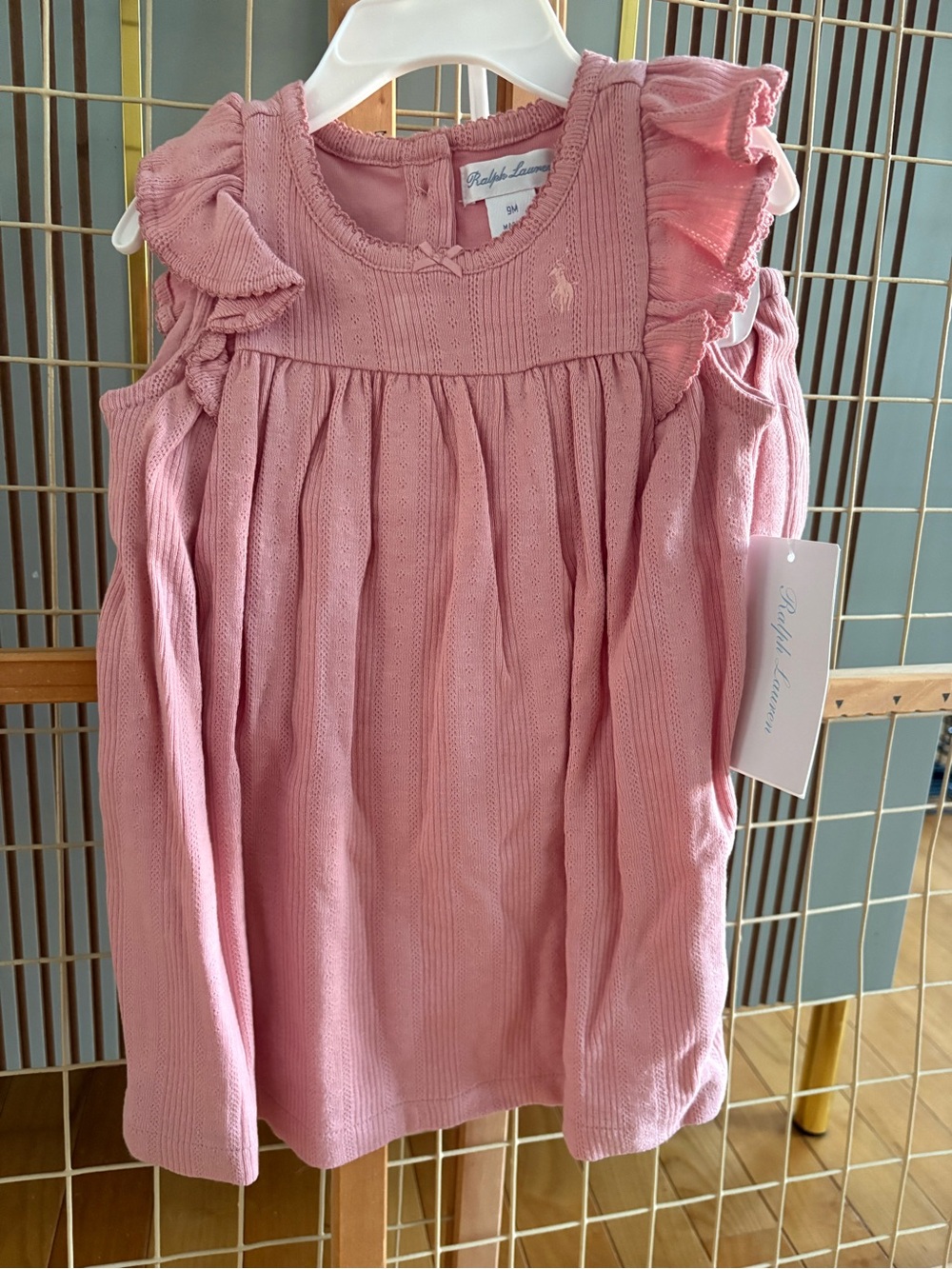 Ralph Lauren Girls' Dusty Pink Ruffle-Shoulder Knit Dress